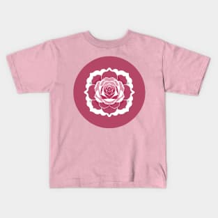 Circular rose design with pink petals and green leaves Kids T-Shirt